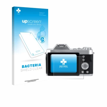 Parte frontale di una confezione del prodotto con il logo del marchio upscreen. Accanto è raffigurato il dispositivo Rollei Po