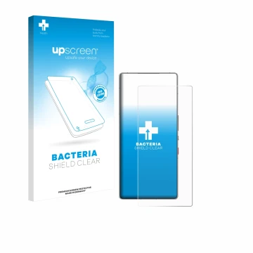 Parte frontale di una confezione del prodotto con il logo del marchio upscreen. Accanto è raffigurato il dispositivo ZTE Nubia
