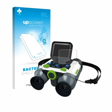 Parte frontale di una confezione del prodotto con il logo del marchio upscreen. Accanto è raffigurato il dispositivo Vtech Bin