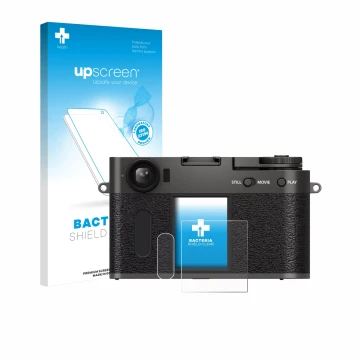 Parte frontale di una confezione del prodotto con il logo del marchio upscreen. Accanto è raffigurato il dispositivo Fujifilm 