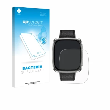 Parte frontale di una confezione del prodotto con il logo del marchio upscreen. Accanto è raffigurato il dispositivo Amazfit A