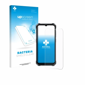 Parte frontale di una confezione del prodotto con il logo del marchio upscreen. Accanto è raffigurato il dispositivo Blackview