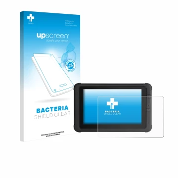 Parte frontale di una confezione del prodotto con il logo del marchio upscreen. Accanto è raffigurato il dispositivo Webfleet 