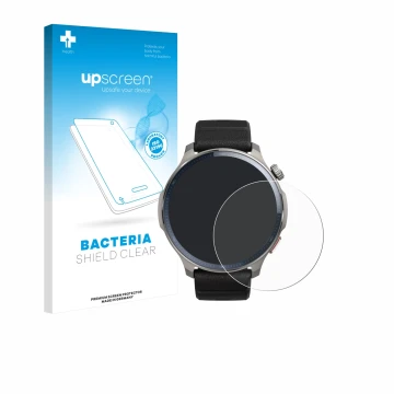 Parte frontale di una confezione del prodotto con il logo del marchio upscreen. Accanto è raffigurato il dispositivo Huami Ama