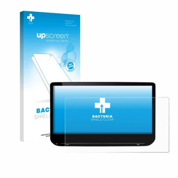 Parte frontale di una confezione del prodotto con il logo del marchio upscreen. Accanto è raffigurato il dispositivo Skoda Oct