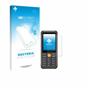 Parte frontale di una confezione del prodotto con il logo del marchio upscreen. Accanto è raffigurato il dispositivo Ulefone A