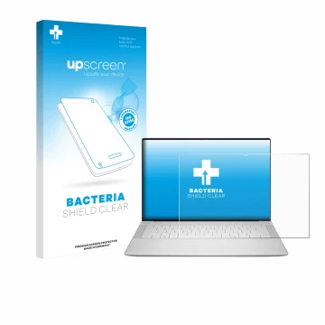 Parte frontale di una confezione del prodotto con il logo del marchio upscreen. Accanto è raffigurato il dispositivo Dell 14 P