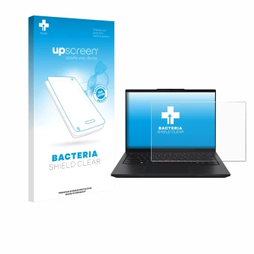 Parte frontale di una confezione del prodotto con il logo del marchio upscreen. Accanto è raffigurato il dispositivo Lenovo Th