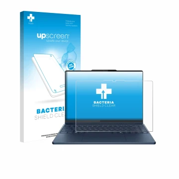 Parte frontale di una confezione del prodotto con il logo del marchio upscreen. Accanto è raffigurato il dispositivo Lenovo Yo