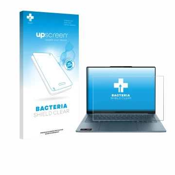 Parte frontale di una confezione del prodotto con il logo del marchio upscreen. Accanto è raffigurato il dispositivo Lenovo Yo