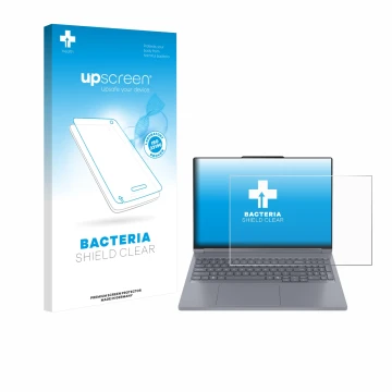 Parte frontale di una confezione del prodotto con il logo del marchio upscreen. Accanto è raffigurato il dispositivo Lenovo Th