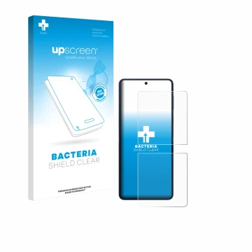 Parte frontale di una confezione del prodotto con il logo del marchio upscreen. Accanto è raffigurato il dispositivo Samsung G