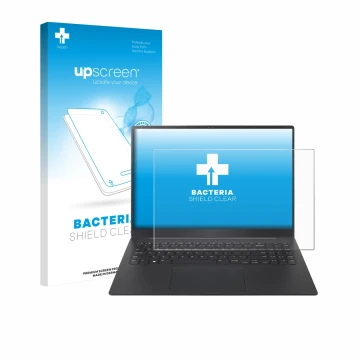 Parte frontale di una confezione del prodotto con il logo del marchio upscreen. Accanto è raffigurato il dispositivo LG gram P