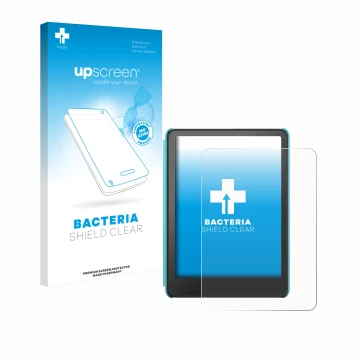 Parte frontale di una confezione del prodotto con il logo del marchio upscreen. Accanto è raffigurato il dispositivo Amazon Ki