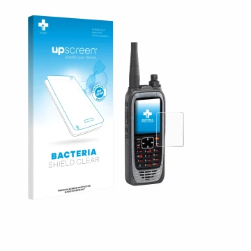 Parte frontale di una confezione del prodotto con il logo del marchio upscreen. Accanto è raffigurato il dispositivo Icom IC-A