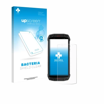 Parte frontale di una confezione del prodotto con il logo del marchio upscreen. Accanto è raffigurato il dispositivo Ulefone A