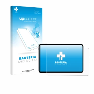 Parte frontale di una confezione del prodotto con il logo del marchio upscreen. Accanto è raffigurato il dispositivo Teclast T