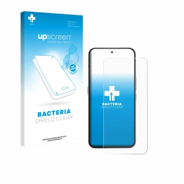 Parte frontale di una confezione del prodotto con il logo del marchio upscreen. Accanto è raffigurato il dispositivo Oukitel W