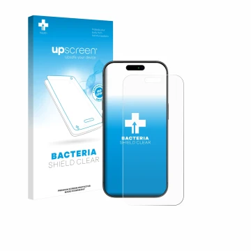 Parte frontale di una confezione del prodotto con il logo del marchio upscreen. Accanto è raffigurato il dispositivo Apple iPh