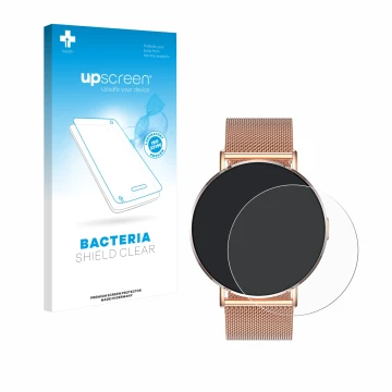 Parte frontale di una confezione del prodotto con il logo del marchio upscreen. Accanto è raffigurato il dispositivo Levowatch