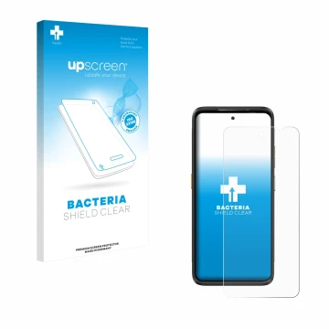 Parte frontale di una confezione del prodotto con il logo del marchio upscreen. Accanto è raffigurato il dispositivo Ulefone A