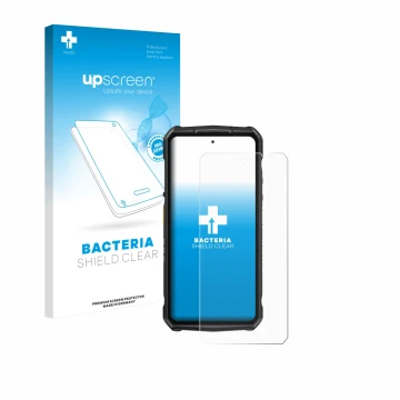 Parte frontale di una confezione del prodotto con il logo del marchio upscreen. Accanto è raffigurato il dispositivo Ulefone A