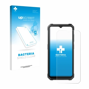 Parte frontale di una confezione del prodotto con il logo del marchio upscreen. Accanto è raffigurato il dispositivo Blackview