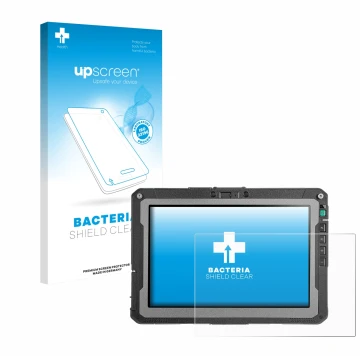 Parte frontale di una confezione del prodotto con il logo del marchio upscreen. Accanto è raffigurato il dispositivo Getac ZX1