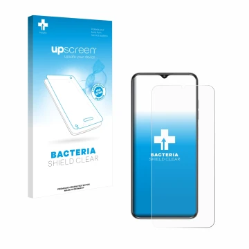 Parte frontale di una confezione del prodotto con il logo del marchio upscreen. Accanto è raffigurato il dispositivo Oukitel C