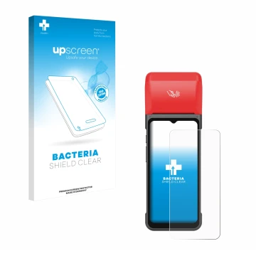 Parte frontale di una confezione del prodotto con il logo del marchio upscreen. Accanto è raffigurato il dispositivo iMin Swif
