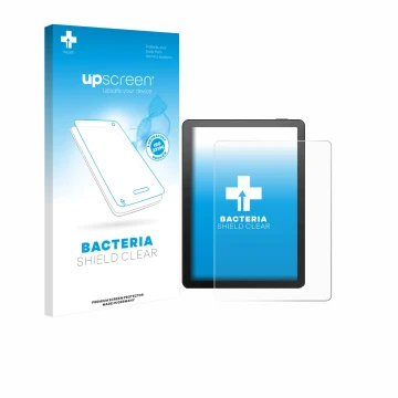 Parte frontale di una confezione del prodotto con il logo del marchio upscreen. Accanto è raffigurato il dispositivo Bigme B6 