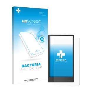 Parte frontale di una confezione del prodotto con il logo del marchio upscreen. Accanto è raffigurato il dispositivo reMarkabl