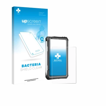 Parte frontale di una confezione del prodotto con il logo del marchio upscreen. Accanto è raffigurato il dispositivo Apple iPa