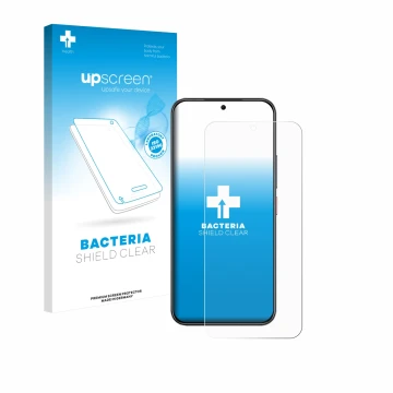 Parte frontale di una confezione del prodotto con il logo del marchio upscreen. Accanto è raffigurato il dispositivo Nubia Air