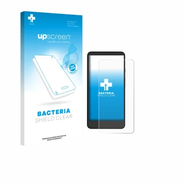 Parte frontale di una confezione del prodotto con il logo del marchio upscreen. Accanto è raffigurato il dispositivo Xiaomi Mo