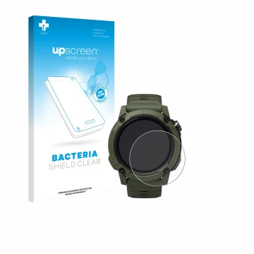 Parte frontale di una confezione del prodotto con il logo del marchio upscreen. Accanto è raffigurato il dispositivo Coros NOM