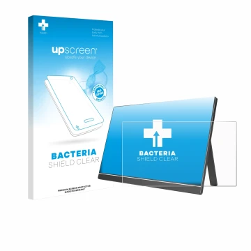 Parte frontale di una confezione del prodotto con il logo del marchio upscreen. Accanto è raffigurato il dispositivo Arzopa ‎6