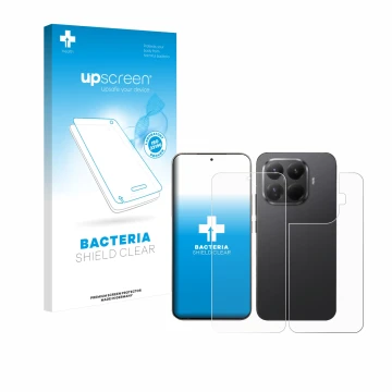 Parte frontale di una confezione del prodotto con il logo del marchio upscreen. Accanto è raffigurato il dispositivo Xiaomi 15