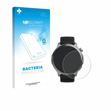 Parte frontale di una confezione del prodotto con il logo del marchio upscreen. Accanto è raffigurato il dispositivo Huami Ama