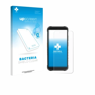Parte frontale di una confezione del prodotto con il logo del marchio upscreen. Accanto è raffigurato il dispositivo Ulefone R