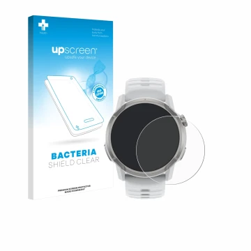 Parte frontale di una confezione del prodotto con il logo del marchio upscreen. Accanto è raffigurato il dispositivo Coros Ape