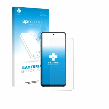 Parte frontale di una confezione del prodotto con il logo del marchio upscreen. Accanto è raffigurato il dispositivo Infinix S
