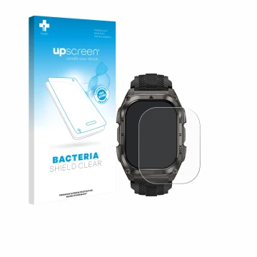 Parte frontale di una confezione del prodotto con il logo del marchio upscreen. Accanto è raffigurato il dispositivo Kospet Ta