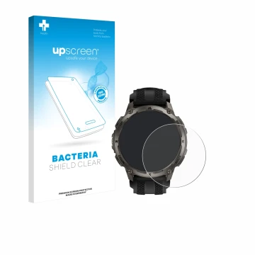 Parte frontale di una confezione del prodotto con il logo del marchio upscreen. Accanto è raffigurato il dispositivo Kospet Ta