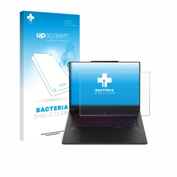 Parte frontale di una confezione del prodotto con il logo del marchio upscreen. Accanto è raffigurato il dispositivo Lenovo Le