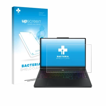 Parte frontale di una confezione del prodotto con il logo del marchio upscreen. Accanto è raffigurato il dispositivo Lenovo Le