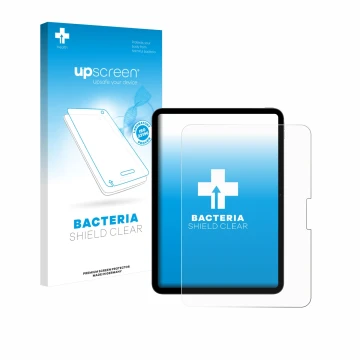 Parte frontale di una confezione del prodotto con il logo del marchio upscreen. Accanto è raffigurato il dispositivo Apple iPa