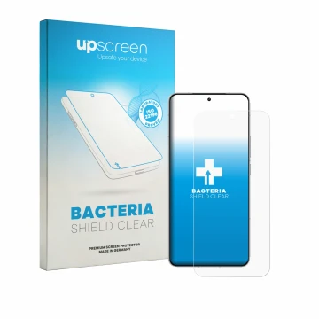 Parte frontale di una confezione del prodotto con il logo del marchio upscreen. Accanto è raffigurato il dispositivo Vivo iQOO