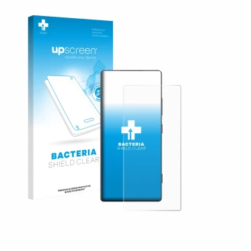 Parte frontale di una confezione del prodotto con il logo del marchio upscreen. Accanto è raffigurato il dispositivo ZTE Nubia