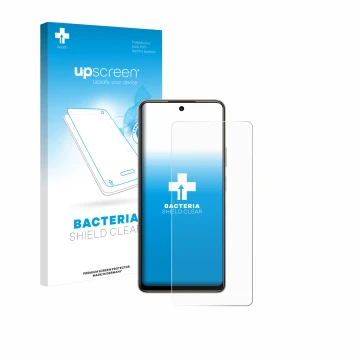 Parte frontale di una confezione del prodotto con il logo del marchio upscreen. Accanto è raffigurato il dispositivo Tecno Pov